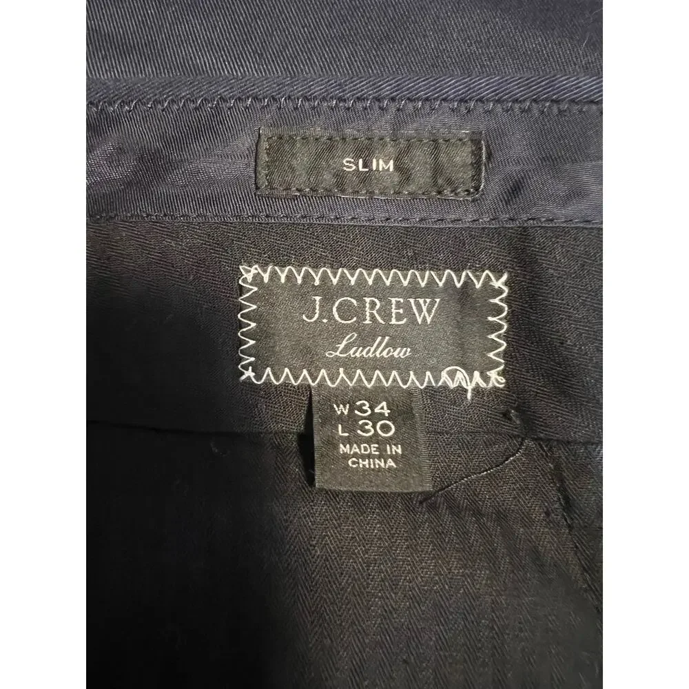 NWOT J. Crew Men's Ludlow Slim-Fit Suit Pant Italian Chino Navy Blue Size 34x30